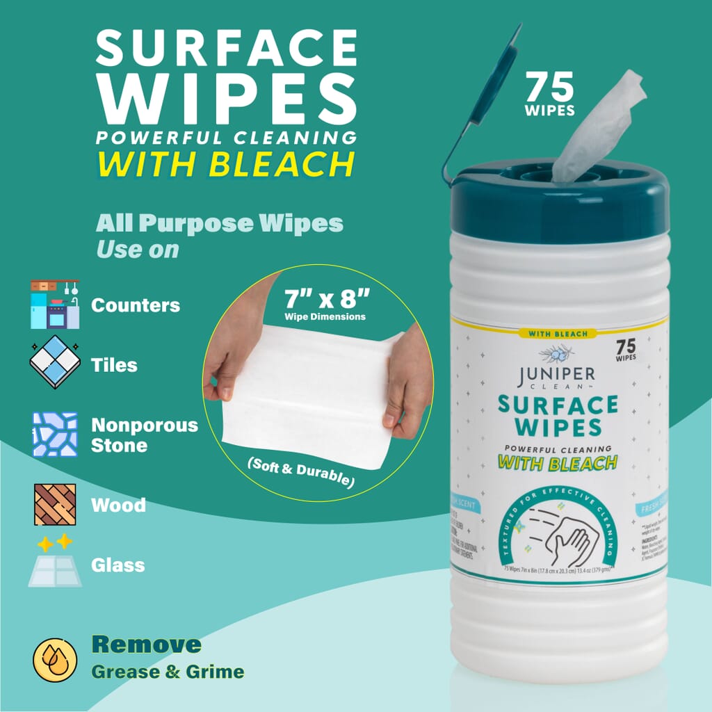 Juniper surface wipes canister with marketplace feature callouts